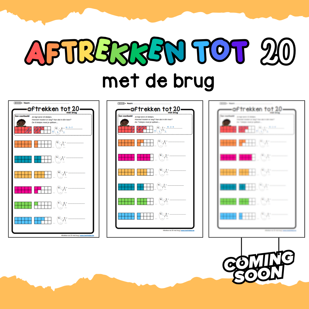 werkblaadjes voor het eerste leerjaar aftrekkingen tot 20 oefenen met brug